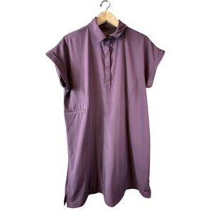 HI-TEC Purple Collared Short Sleeve Shirt Dress Size L Side Zip Pocket Athletic